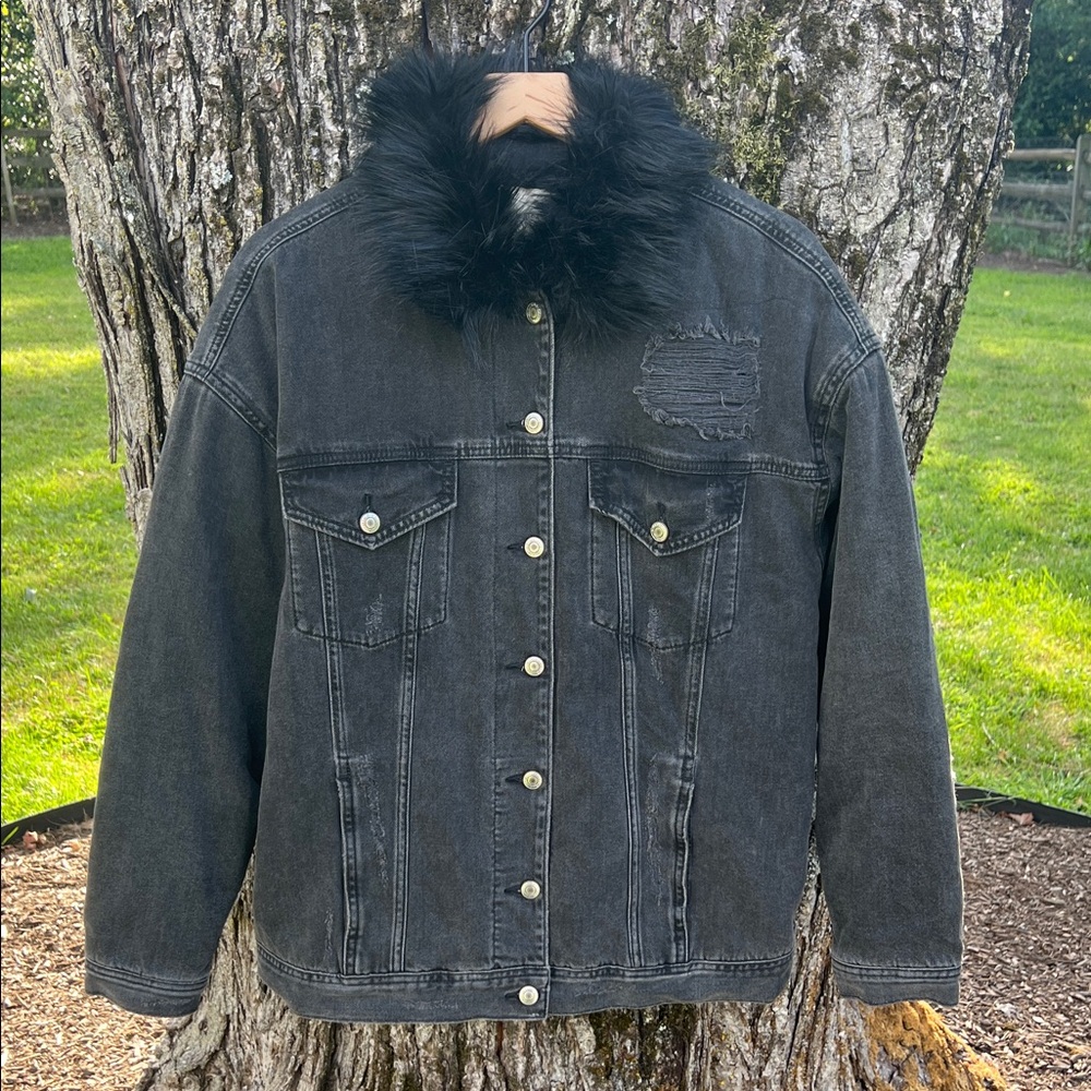 American Eagle Faux Fur Lined Denim Jacket